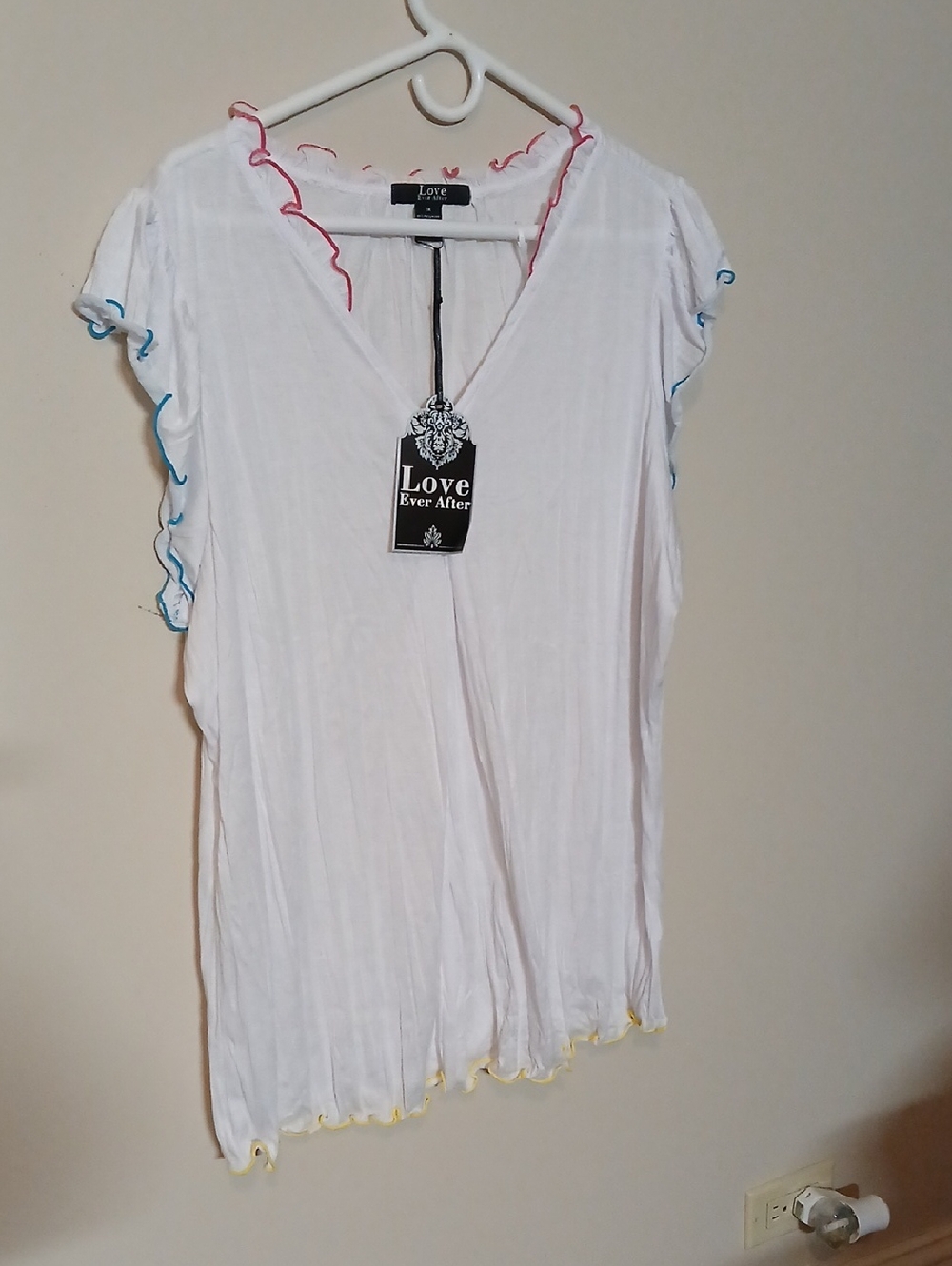 White Ruffle-Trim V-Neck Top